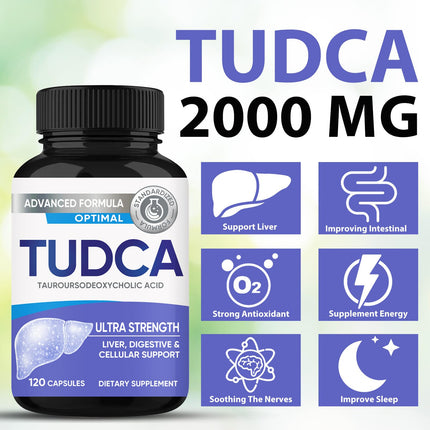 TUDCA Capsules, Ultra Strength TUDCA Supplement 2000mg, Liver, Digestive, Cellular Support