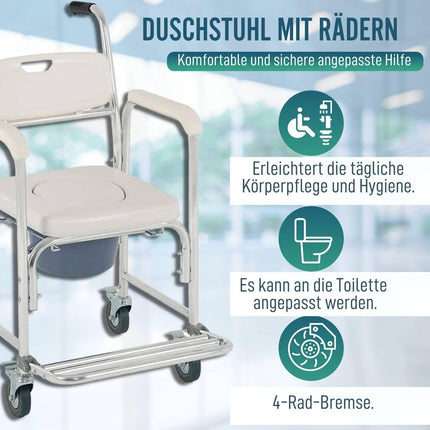 OrtoPrime Commode Chair with Wheels – 3 in 1 – Commode Chair for Seniors – Folding Commode Chair – Shower Commode Chair – Height-Adjustable Toilet Chair – Mobile Commode Chair