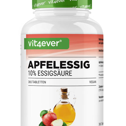 Apple Cider Vinegar - 365 Tablets - High Dose with 1000 mg per Daily Serving - With 10% Apple Acetic Acid - 6 Month Supply - No Unwanted Additives - Vegan
