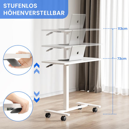 Dripex side table height-adjustable with wheels, nursing table for bed, small wooden computer table overbed table on wheels, sofa table bedside table for living room, bedroom, white