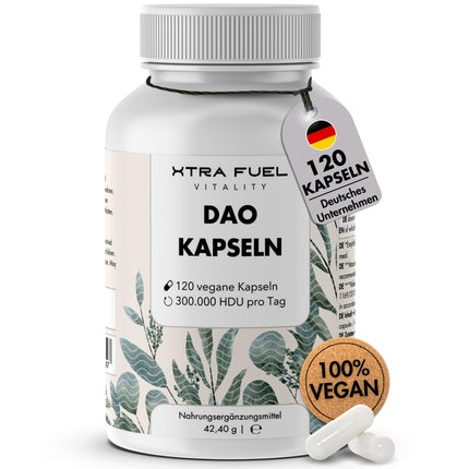 DAO Capsules 120 pieces (high-dose) - 300,000 HDU per daily dose - DAO enzyme from pea protein - vegan &amp; laboratory-tested