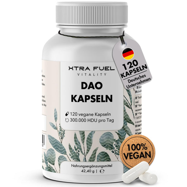 DAO Capsules 120 pieces (high-dose) - 300,000 HDU per daily dose - DAO enzyme from pea protein - vegan &amp; laboratory-tested