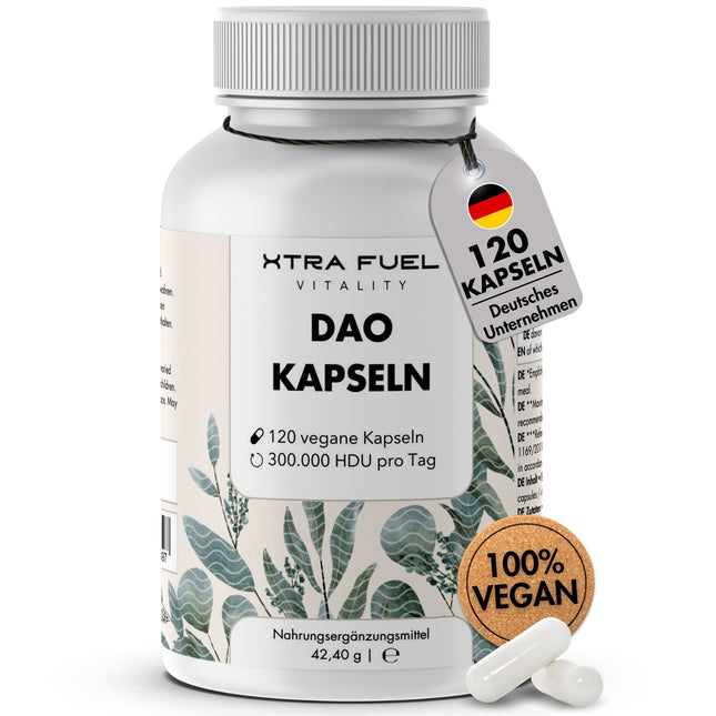 DAO Capsules 120 pieces (high-dose) - 300,000 HDU per daily dose - DAO enzyme from pea protein - vegan &amp; laboratory-tested