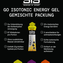 Science in Sport GO High Carb Isotonic Energy Gel 20 x 60ml Vegan - Isotonic formula with 22g carbohydrates, good energy source, optimal alternative to isotonic drinks