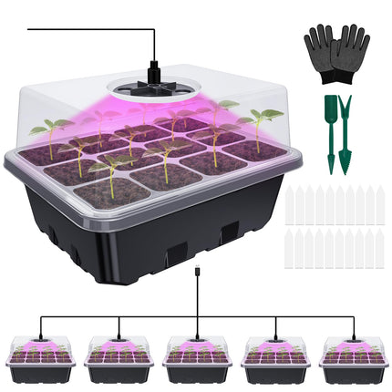 5 pieces seed trays with growth light, seed starter trays, indoor greenhouse cultivation box for germination of seeds &amp; seedlings