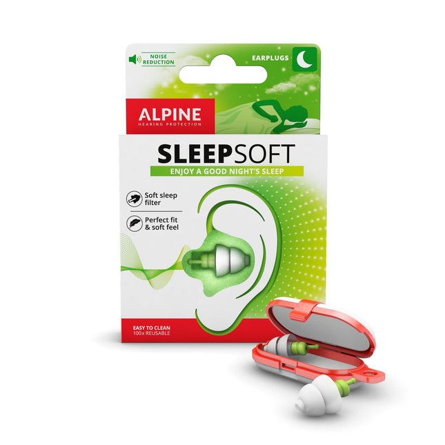 Alpine SleepSoft Hearing Protection Earplugs for Sleeping - Silencer Snoring and Improves Sleep - Soft Filter Suitable for Side Sleepers - Hypoallergenic Material - Reusable