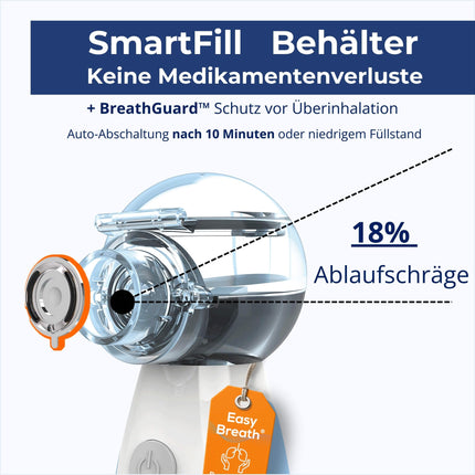 Easy Breath® Plus – BPA-free &amp; laboratory-tested. Whisper-quiet nebulizer for children &amp; adults. Portable, rechargeable, nebulizer inhaler with Smart Fill® – for optimal treatment.