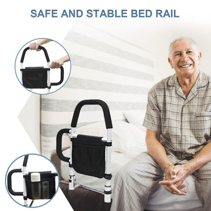 Kaucytue Bed Riser, Bed Rail Fall Protection for Adults with 2 Handrails &amp; Storage Bag, Portable Adjustable Bed Entry Aid, Grab Bars for Seniors, Safe and Stable