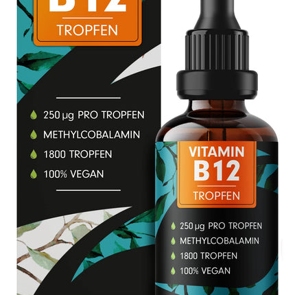 Vitamin B12 Drops - 1800 drops (50ml) - bioactive methylcobalamin B12 - optimally dosed with 500mcg B12 - no preservatives or alcohol - 100% vegan