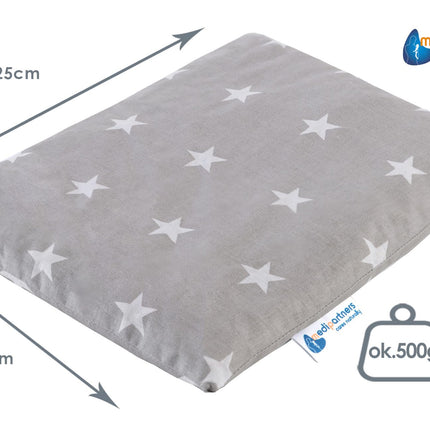 Medi Partners Cherry Stone Pillow Grain Pillow Large Heat Pillow 500g Rectangle 20x25cm Eco Natural 100% Cotton Heat + Cold Therapy Massage Therapy (White Stars with Grey)