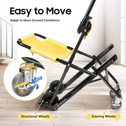 Manual Stairlift Chair, Portable Folding Stair Chair, Adjustable Folding Evacuation Chair with 4 Wheels, Load Capacity 350.53 lbs, Aluminum Stairlift Chair for Elderly, Yellow