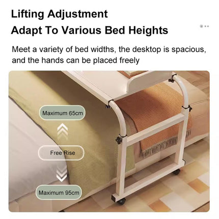 GXQFC Overbed Table on Wheels Height Adjustable 65-95 cm/Width Adjustable 115-210 cm, Overbed Table Mobile Desk Nursing Table Laptop Table Bedside Table for Home Office (Color: Wood)