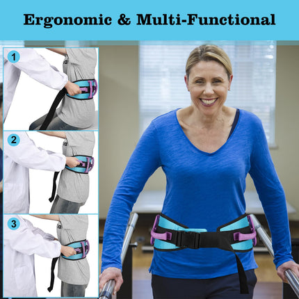 supregear walking belt - non-slip transfer aid with 7 handles and quick release, ideal for the care of elderly people, Aqua