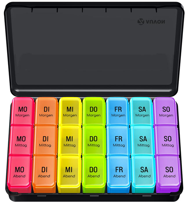 AUVON Pill Box 7 Days Morning Noon Evening, Portable Pill Box with Large Separate Compartments, Medicine Box 7 Days 3 Compartments, Light-Proof Pill Box for Medications, Vitamins, Fish Oils