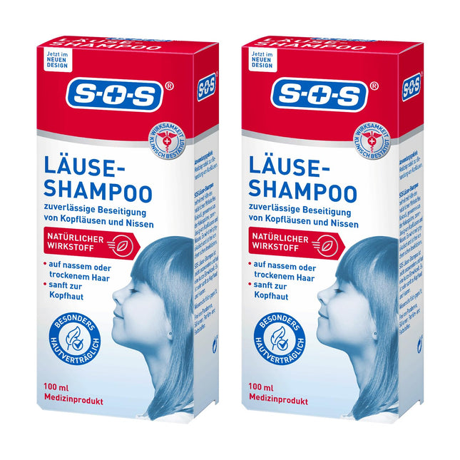 SOS Lice Shampoo | Elimination of nits and head lice | With natural active ingredients for children 3 years and older and adults | Hair lice treatment | 2 x 100 ml