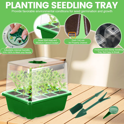 TEGOVE Indoor Greenhouse Propagator, 10 Pieces 120 Cells Mini Greenhouse Propagation Set, Thicken Reusable Propagation Set, Seedling Starter Trays with Lid Ventilation for Seedling Plant