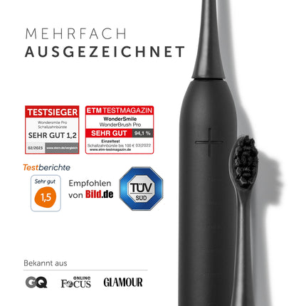 Wondersmile Sonic Toothbrush PRO - Test Winner 2025 - 100 Day Risk-Free Trial - TÜV-Approved - Electric Toothbrush, 4 Programs - 60-Day Power Battery with Smart Brush Head (Ultimate Black)