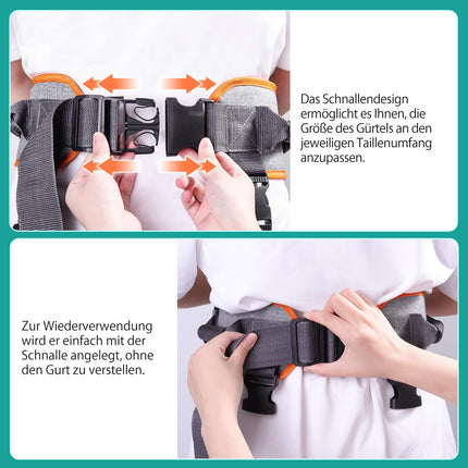 Patient Transfer Belt - Paralyzed Persons Body Lifting Aids - Orange-Gray Transfer Belts for Seniors with 7 Handles and Removable Leg Straps - Walking Safety Assistance Device.