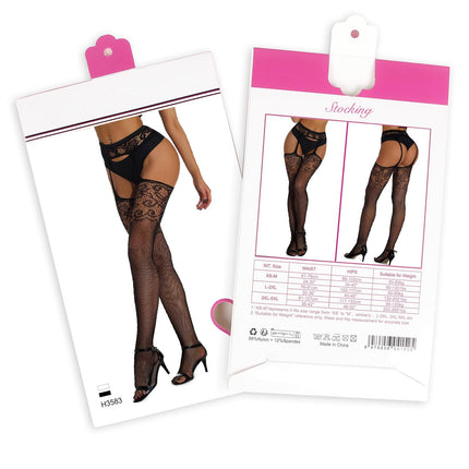 ohyeahlady Fishnet Tights Black XXL Tights for Women Sexy Open Crotch Large Size Stockings Suspender Lingerie Lace Stockings Elastic Suspender Tights (Black, L-XXL)