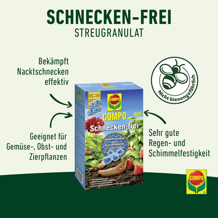 COMPO Snail-free - Slug pellets - rainproof - granules against snails in a value pack - sufficient for up to 1800 m² - 4 x 225 g, snail-free
