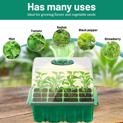 HIULLEN 5 PCS Indoor Greenhouse Propagator with Plant Lamp, Mini Greenhouse Propagation Set with Timer Control, 12 Hole Seedling Starter Trays Greenhouse Propagation Tray