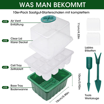 MYMULIKE Indoor Greenhouse Propagator, 10 Pack 120 Cells Mini Greenhouse Propagation Set Seedling Starter Trays Greenhouse Propagation Set Tray with Raised Lid and Ventilation for Seedling Plant