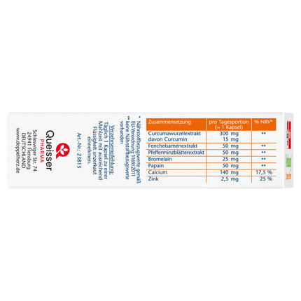 Doppelherz Digestion Curcuma + Enzymes - Calcium contributes to the normal function of digestive enzymes - 30 Capsules