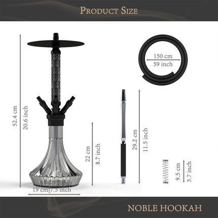 NOBLE HOOKAH Shisha Set 4 Connections With Leather Trim Shisha Head XL Shisha 4 Hose made of aluminum tube, Equipped with 4 silicone hoses and handle