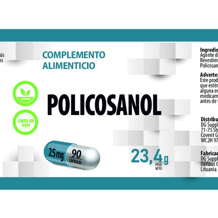 Policosanol 25mg 90 Vegan Capsules, Laboratory Tested, Non-GMO, No Fillers or Additives