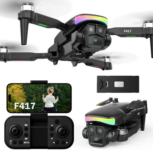 F417 Drone with 1080P Camera for Adults, 90° Adjustable, RGB LED Strip, WiFi FPV Transmission, Dual Camera Drones for Beginners, Brushless, RC Quadcopter Ideal for Beginners &amp; Outdoor Fun, Handbag