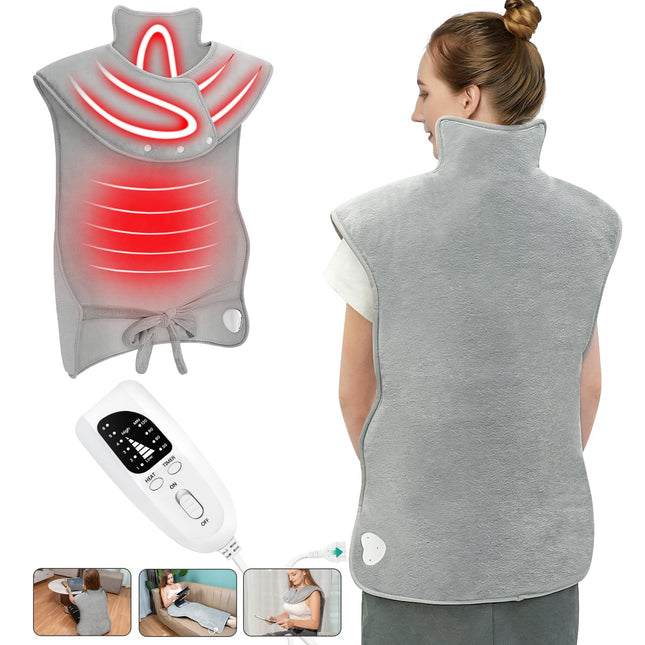 Nalezuns Electric Heating Pad for Back and Shoulder, 60 x 100 cm Heat Wrap with Fast Heating, 6 Temperature Levels with 4 Timers, Heating Pad for Back, Auto-OFF Timer, Flannel Material, Washable