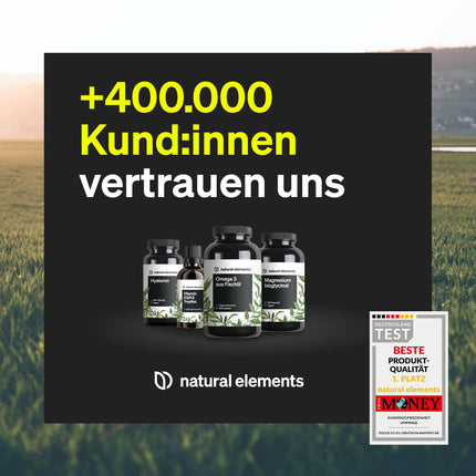 Magnesium Complex - Premium: Made from 5 high-quality compounds - 400mg elemental magnesium per daily dose - Laboratory-tested, vegan, high-dose