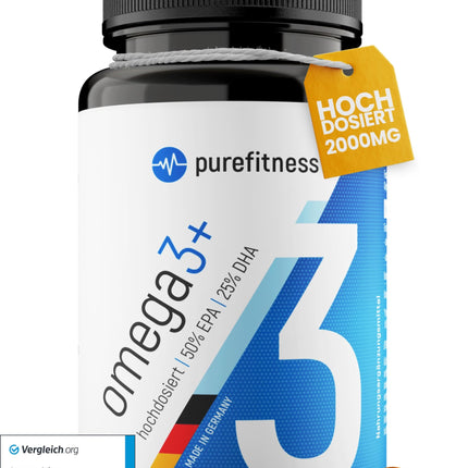 Purefitness Omega 3 Capsules HIGH DOSE [2000 MG DAILY DOSE] - Fish Oil Omega 3 with EPA &amp; DHA - 120 Capsules - Made in Germany