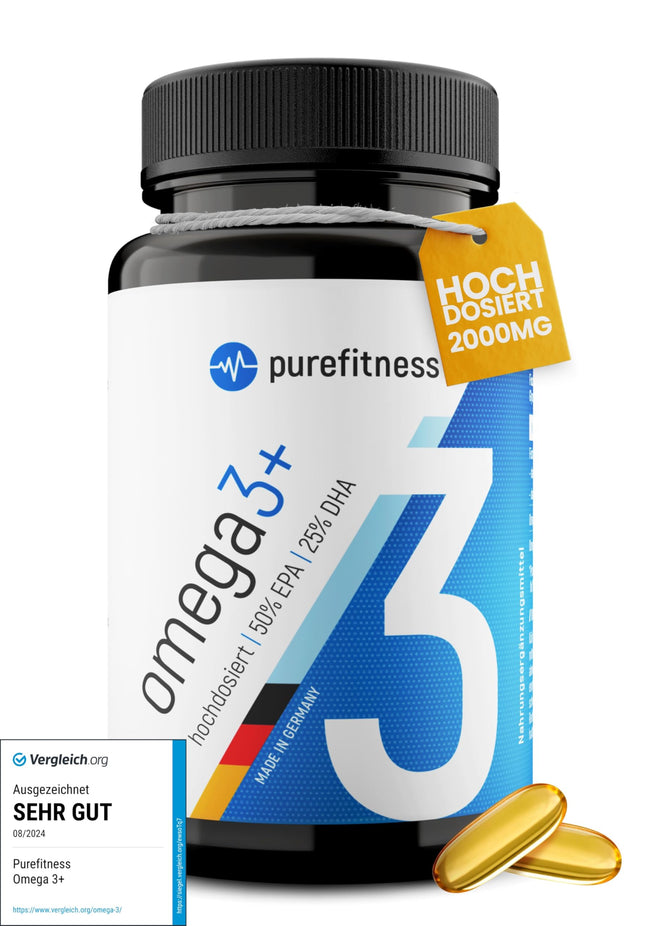 Purefitness Omega 3 Capsules HIGH DOSE [2000 MG DAILY DOSE] - Fish Oil Omega 3 with EPA &amp; DHA - 120 Capsules - Made in Germany