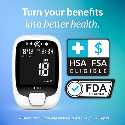 KETO-MOJO GKI Bluetooth Glucose &amp; Ketone Test Kit (mg/dL) + Free Ketosis &amp; Diabetes Monitoring App – 20 Test Strips (10 each), Meter, 20 Lancets, Lancing Device &amp; Control Solutions