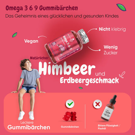 Omega 3 6 9 Gummies for Children - 400mg Perilla Oil Provides Omega 3, Omega 6 &amp; Omega 9 Per Serving - 120 Vegan Gummies - 2 Month Supply - Fatty Acids with Strawberry &amp; Raspberry Flavor - maxmedix