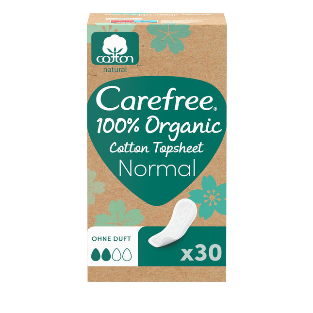 Carefree Panty Liner 100% Organic Cotton Topsheet Normal (30 pieces), made from 100% certified organic cotton for a natural, fresh feeling, size Normal