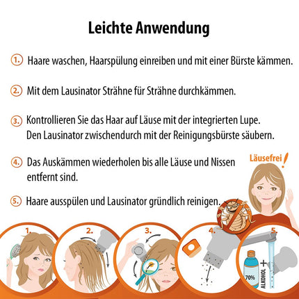 Original 3-in-1 Lausinator with box, including 2 hair clips | Lice comb and nit comb for children and adults made of metal
