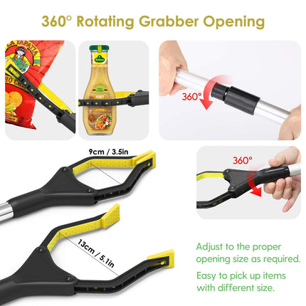 Amrsptte Foldable Grabber for Seniors Tool with Magnetic Tips Aluminum 81cm/32in Long with Adjustable Arm for Garbage Disposal, Waste Collection (Yellow)