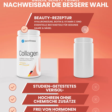 Purefitness Verisol® Collagen Powder 450 g [GRADE 1.3] with BEAUTY formula - Patented Verisol® Collagen Peptide - Collagen Powder with Hyaluronic Acid, Biotin &amp; Vitamin C