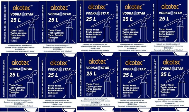 Alcotec Vodka Star 10 x 66g - Turbo yeast for fast fermentation - High - Adult - Powder - unflavored - 21 liters - Neutral alcohol - Store in a cool, dry place