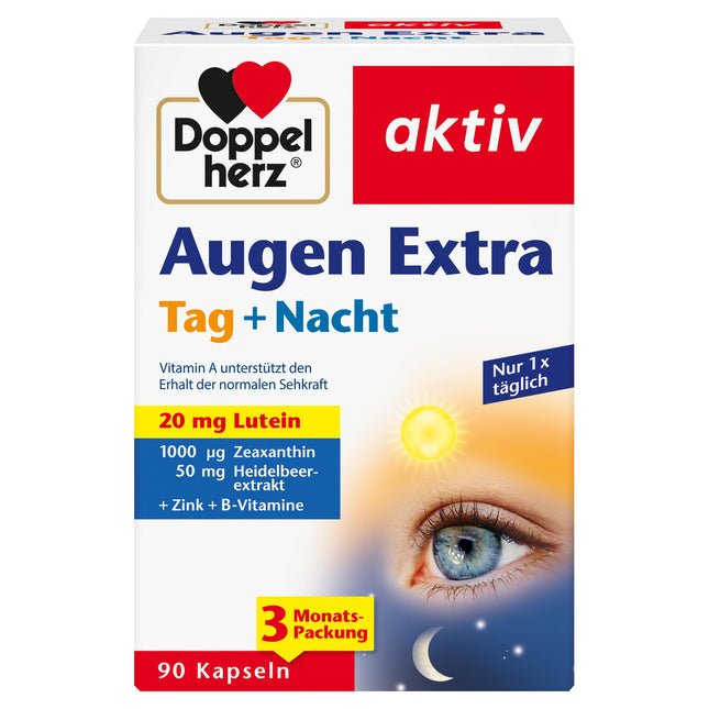 Doppelherz Eyes Extra Day + Night - With Lutein, Zeaxanthin - 5 Vitamins plus Folic Acid - 90 Capsules