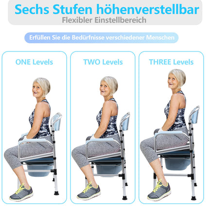 Gimisgu Toilet Shower Chair Mobile Toilet Chair for Seniors Height Adjustable Toilet Chair with Armrest Backrest and Toilet Bucket Multifunctional Chair Anti-Slip for Bedroom and Bathroom