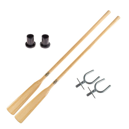 John Paddle Set: 1 pair (2 pieces) paddles 195cm-240 cm, 1 pair (2 pieces) stainless steel oarlocks and 1 pair (2 pieces) 45 mm cuffs (rowing with oarlocks and cuffs, 195cm)