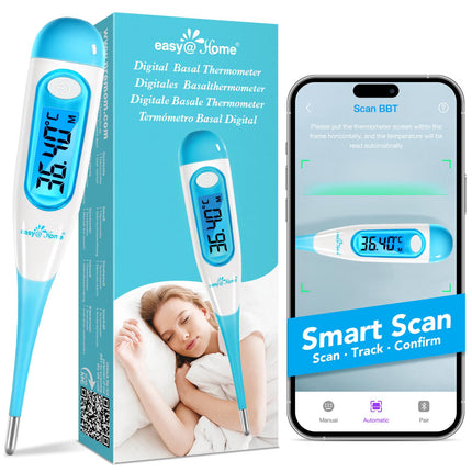 Easy@Home Basal Thermometer Fertility Thermometer Ovulation Test for Cycle Control and Ovulation Tracking with Premom APP, Digital Thermometer with Blue Backlight LCD Display