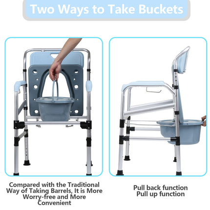 Tubiaz Non-Slip Commode Chair with Padded Seat and Bucket, Height Adjustable 42-54cm, Toilet Chair for Seniors, Disabled People, and Pregnant Women, Up to 160 kg, M1-GGP8073c