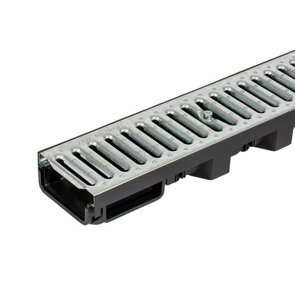 ScarMaxx - A15 drainage channel set - floor channel - rainwater drain - drain with grid - drainage channel - flat - plastic - height 60mm - with galvanized steel grate - 2m