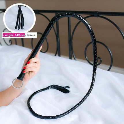 Bdsm whip for slaves 140cm Black patent leather Sex whip for women Erotic game Sex game for couples Flogger for sex Flogger &amp; whips Sex for advanced FOPS B21-10