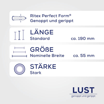 Ritex LUST Condoms, Studded and Ribbed, 8 Pieces, Made in Germany (Pack of 1)