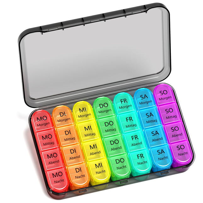 Pill box 7 days morning noon evening night, Betife BPA-free pill box 7 days 4 compartments, medication box 7 days, pill box large, weekly tablet box, pill box 7 days 4 compartments (black)